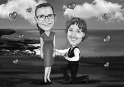 Proposal Couple Full Body High Caricature Black and White Style with Custom Background