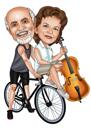 Couple with Bicycle Adventure Ride Caricature Portrait from Photo