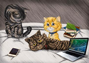 Fotoğraflardan 3 Kedi Renkli Karikatür Karikatürü
