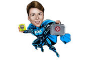 Caricatura di un supereroe a figura intera