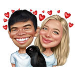 Couple with Rabbit Caricature in Funny Exaggerated Style from Photos