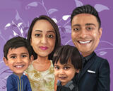 Персонализированная карикатура на семью с ребенком из фотографий с одноцветным фоном