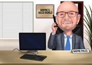 Obchodní manažer v kanceláři, karikatura
