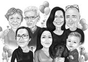 Genitori con bambini e caricatura di cani