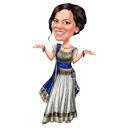 Карикатура на все тело индийской болливудской женщины в цветном стиле с фото