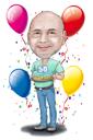 Funny Happy Birthday Person Caricature Holding Number