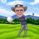 Retrato de caricatura de golfista de cuerpo entero