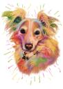 Vlastní psí headshot kreslený portrét v chromatickém akvarelovém stylu z fotografií