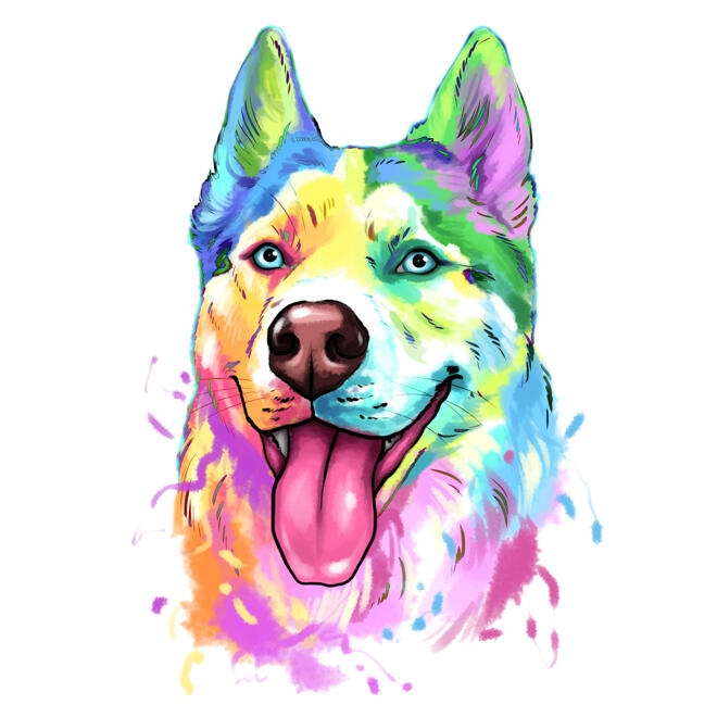 Dibujos animados de retrato de Husky de acuarela en colores pastel  delicados de fotos