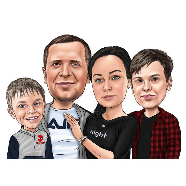 Красочная карикатура на семью из четырех человек