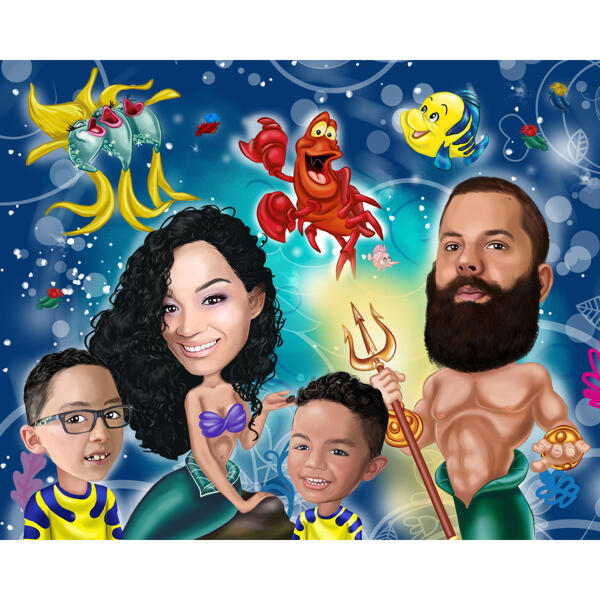 Meerjungfrau-Familienzeichnung