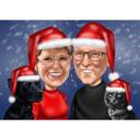 Zwei Personen mit Haustieren in Weihnachtsmützen