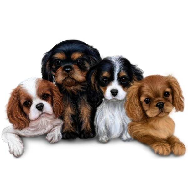 Entzückende Spaniel-Hundegruppenkarikatur