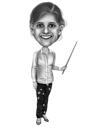 Caricature d'enseignant en noir et blanc