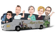 Skupinová karikatura v autobuse