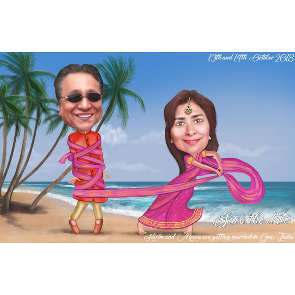 Gracioso guardar la fecha pareja india en la playa