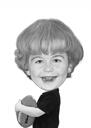 Caricature d'un enfant avec son jouet préféré : style noir et blanc