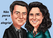 Caricature de couple de parents à partir de photos avec un fond de couleur unique