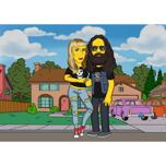 Yellow Faces Couple Cartoon with House