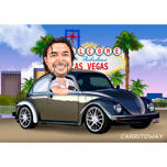 Arabadaki Adam Karikatürü - Las Vegas Arka Planı