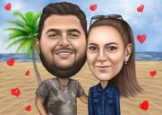 Summer Time Vacation Couple Caricature