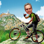 Cilvēks uz velosipēda karikatūras zīmējums