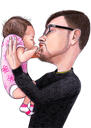 Pai com desenho de desenho animado de bebê e criança
