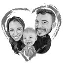 Black and White Family Cartoon Portrait from Photos