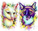 Portrait caricatural de couple de chats à l'aquarelle