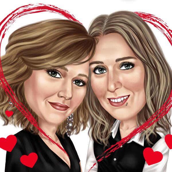 Lesbian Couple Caricature Romantic Gift