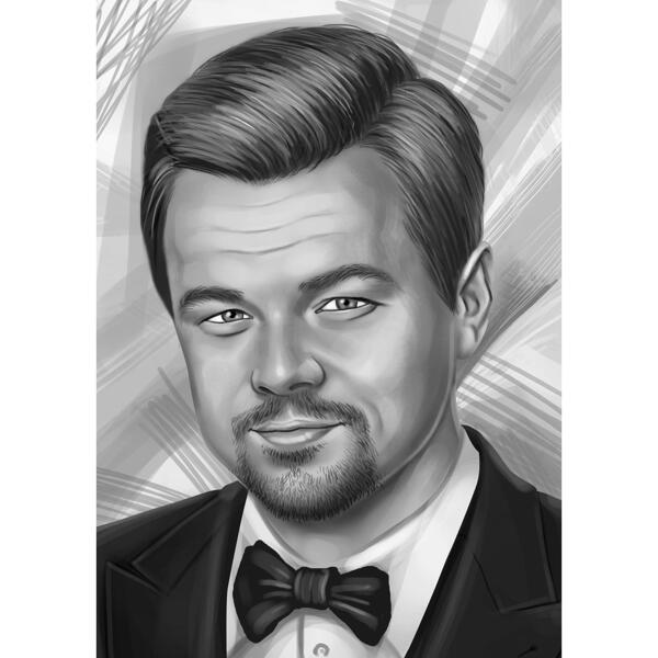 Famous Celebrity Actor Caricature in Black and White Style from Photos