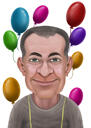 Caricatura de cumpleaños con globos para él de fotos