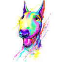 Pintura de desenhos animados de tiro na cabeça de Bull Terrier de cores modernas no estilo arco-íris a partir de fotos