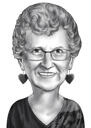 Caricatura della nonna in stile bianco e nero