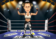 Ganzkörper-Sportkarikatur mit Battle Arena-Hintergrund im Farbstil