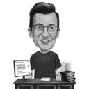 Person Social Survey Specialist Caricature from Photo in Black and White Style