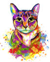 Farverig kat akvarelportrætkarikatur fra foto i kunstnerisk stil