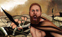 Карикатура человека в образе героя фильма "300 спартанцев" нарисованная с фото
