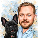 Ejer med hundeakvarelportræt
