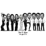 Bridesmaids and Groomsmen Caricature with Bride and Groom