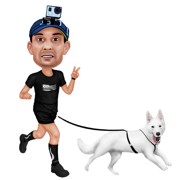 Owner with Pet Jogging Caricature