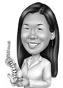 Černobílá karikatura terapeuta Osteopathy Therapist z fotografií