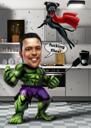 Superhero Owner with Dog Drawing
