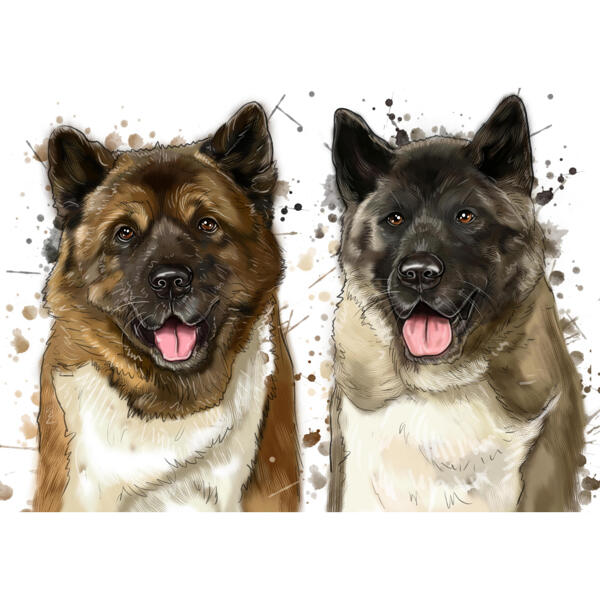 Head and Shoulders Portrait of 2 Dogs in Natural Water Coloring from Photos