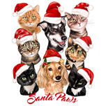 Caricatura del grupo de mascotas navideñas
