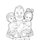Übertriebene Familienkarikatur im Linienstil