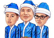 Cartões digitais de caricatura de natal de grupo corporativo de chapéus de papai noel tirados de fotos