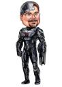 Supervaroņa karikatūra Kiborga kostīmā
