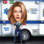 Médico de cuerpo completo con ambulancia