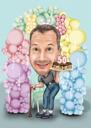 Funny Happy Birthday Person Caricature Holding Number